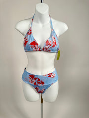 Bikini blue and red flowers print