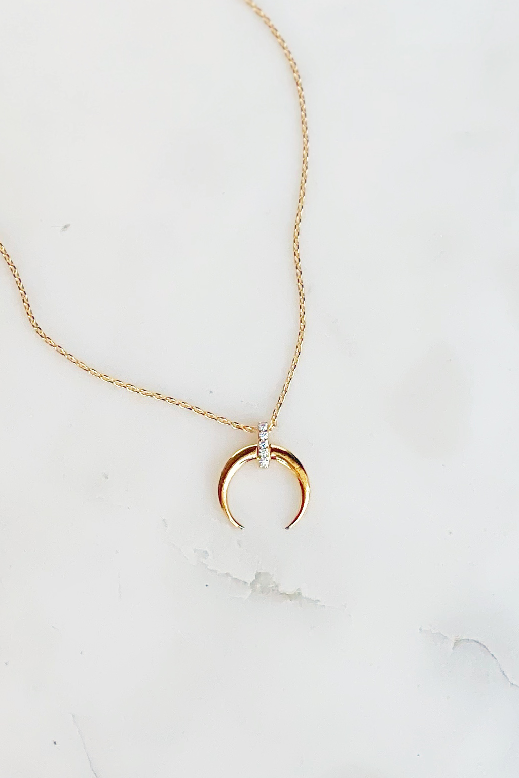 CZ Horn Necklace - Gold