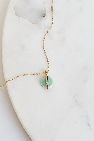 Small Turquoise Pendant Necklace-Gold